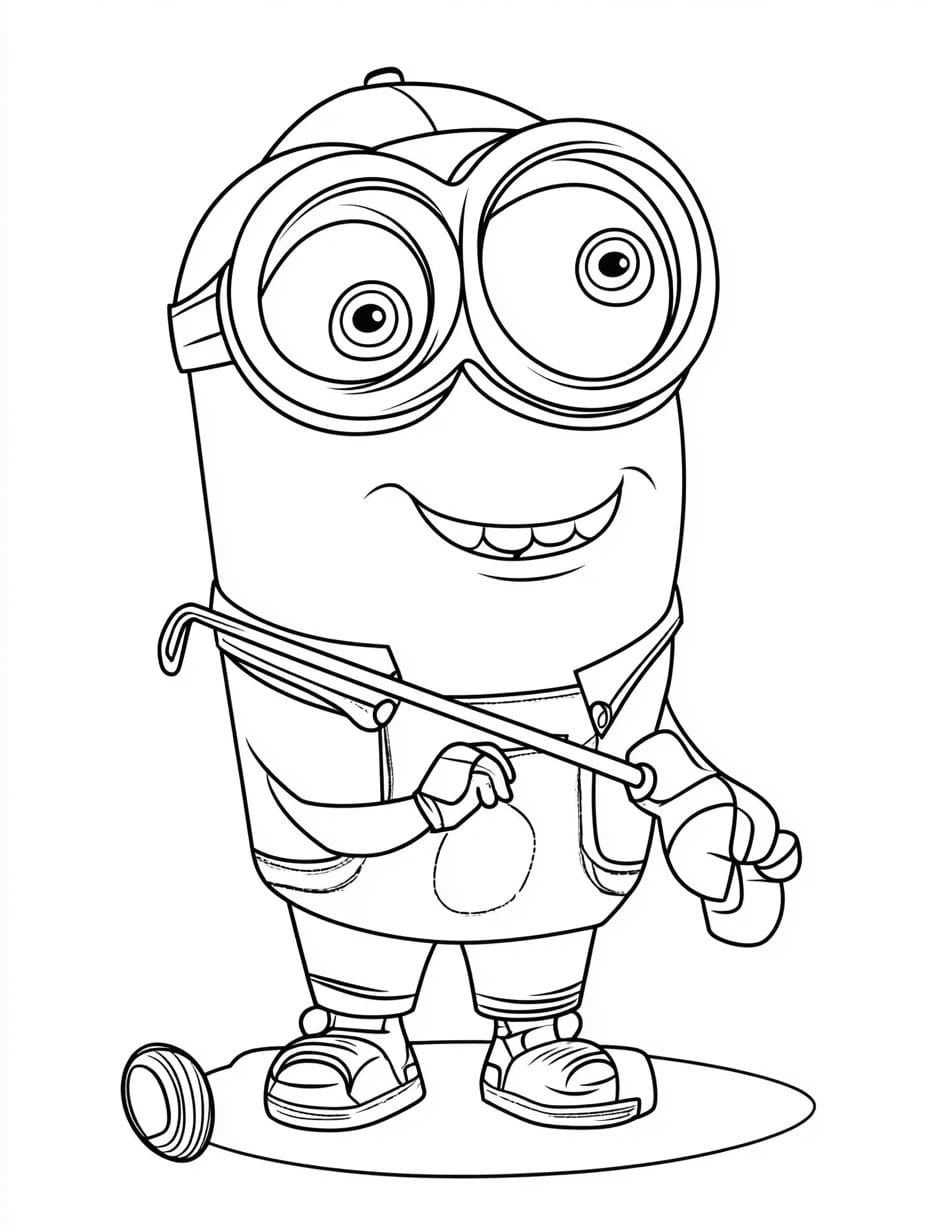 Minion Kevin Smile Playing Golf Coloring Pages