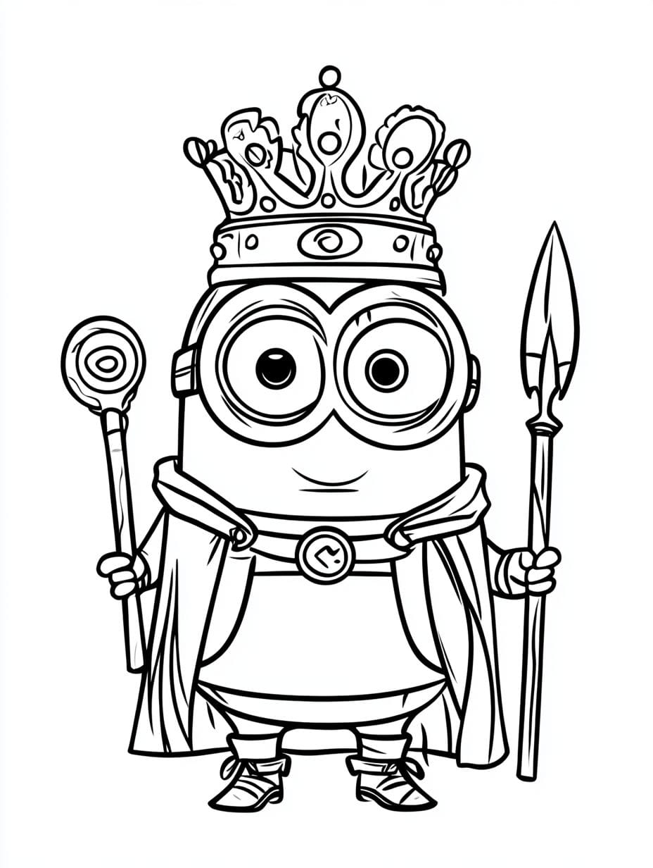 Minion King Bob Hold Stick Coloring Pages