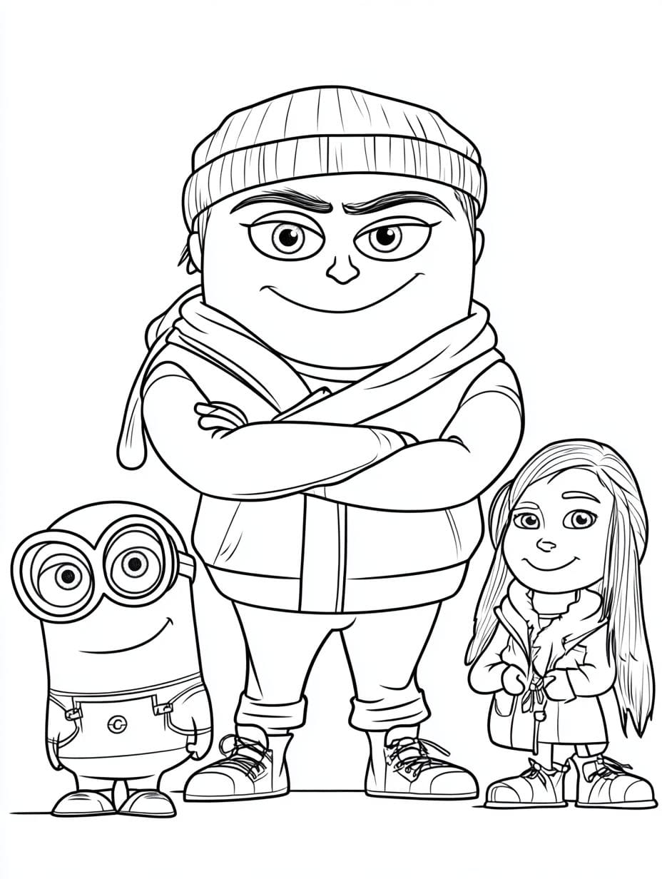 Minion With Gru And Foster Girls Coloring Pages