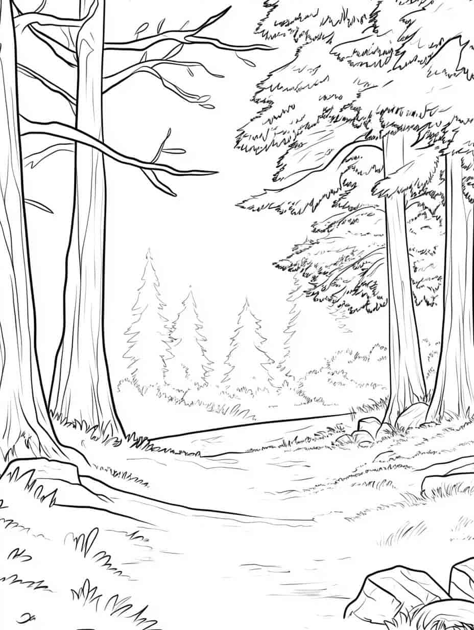 Misty Forest Morning Coloring Pages