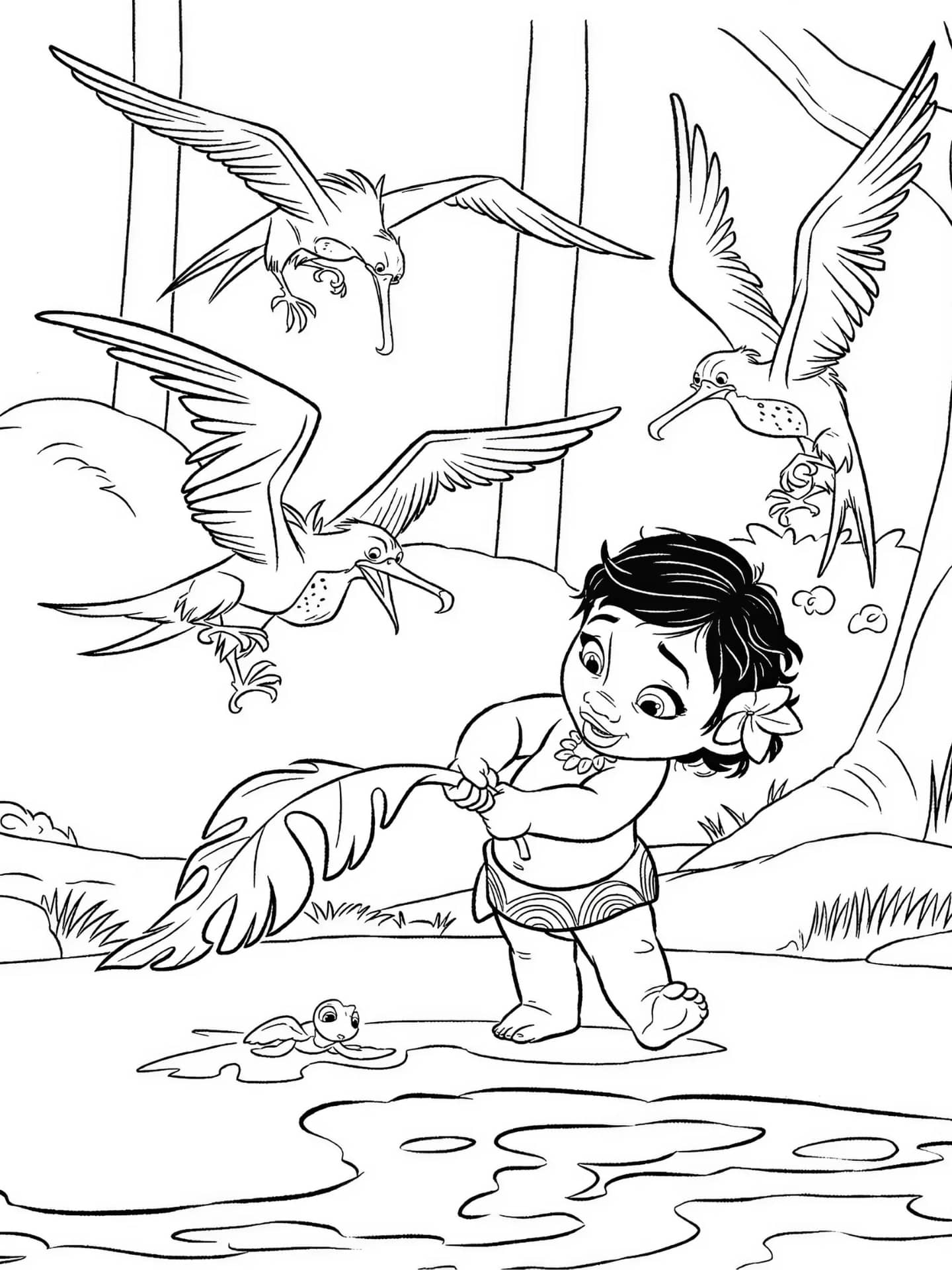 Moana Exploring The Island Coloring Page