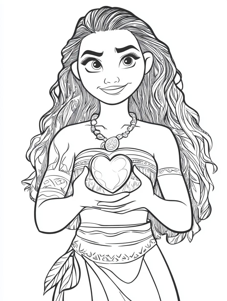 Moana Holding The Heart Of Te Fiti Moana Proudly Coloring Pages