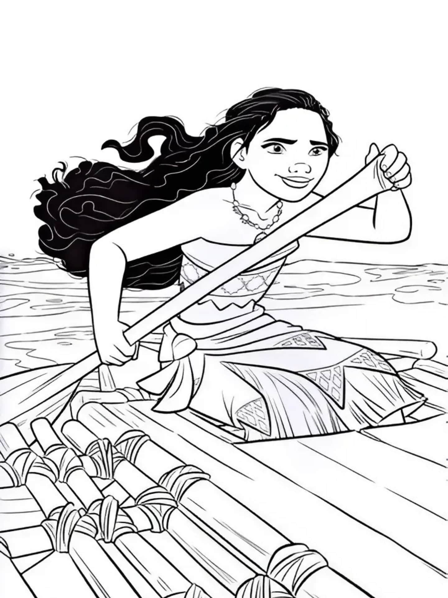 Moana Sailing On The Ocean Coloring Page