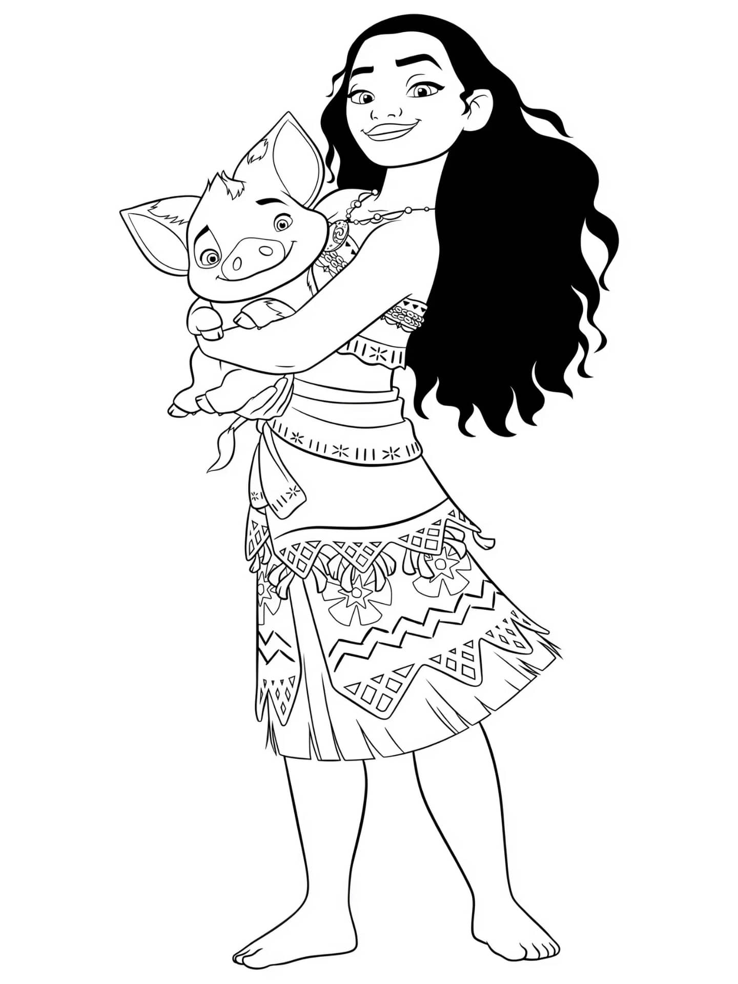 Moana With A Pig Coloring Page