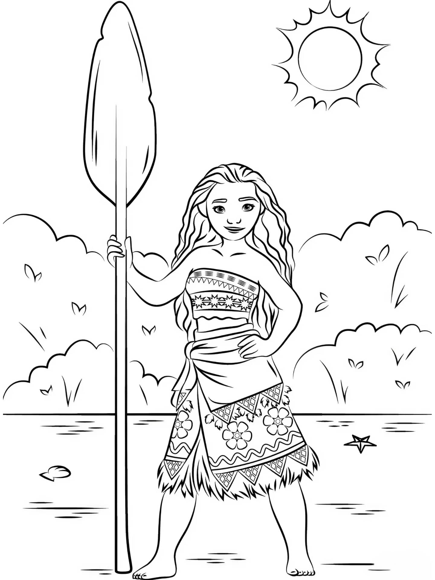 Moana With Her Boat Vaiana Coloring Page