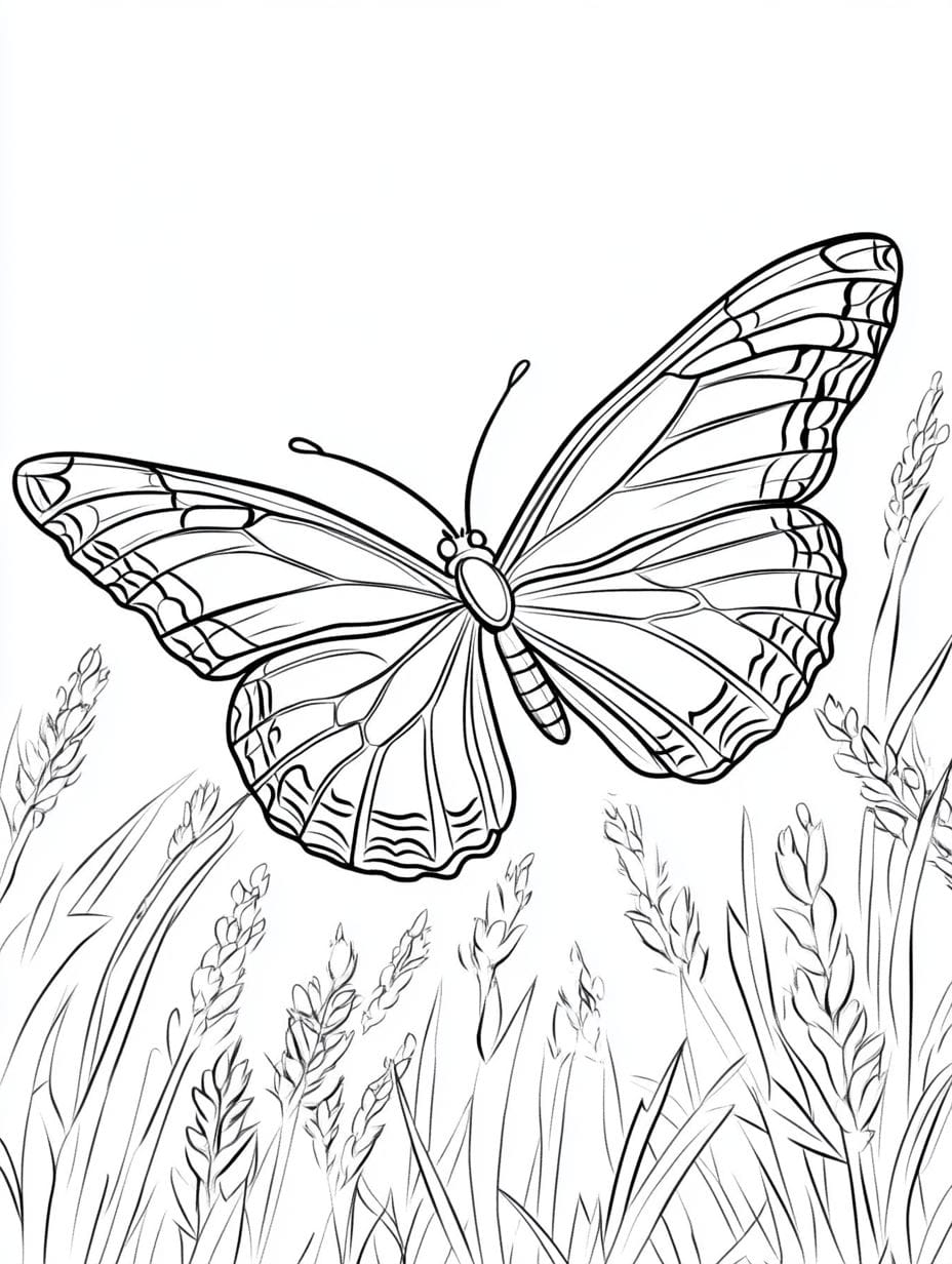 Monarch Butterfly Hovering On Grass Coloring Pages