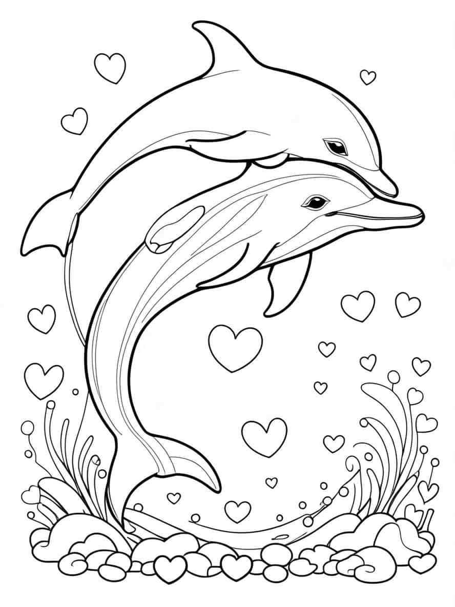 Mother And Baby Dolphin Coloring Pages