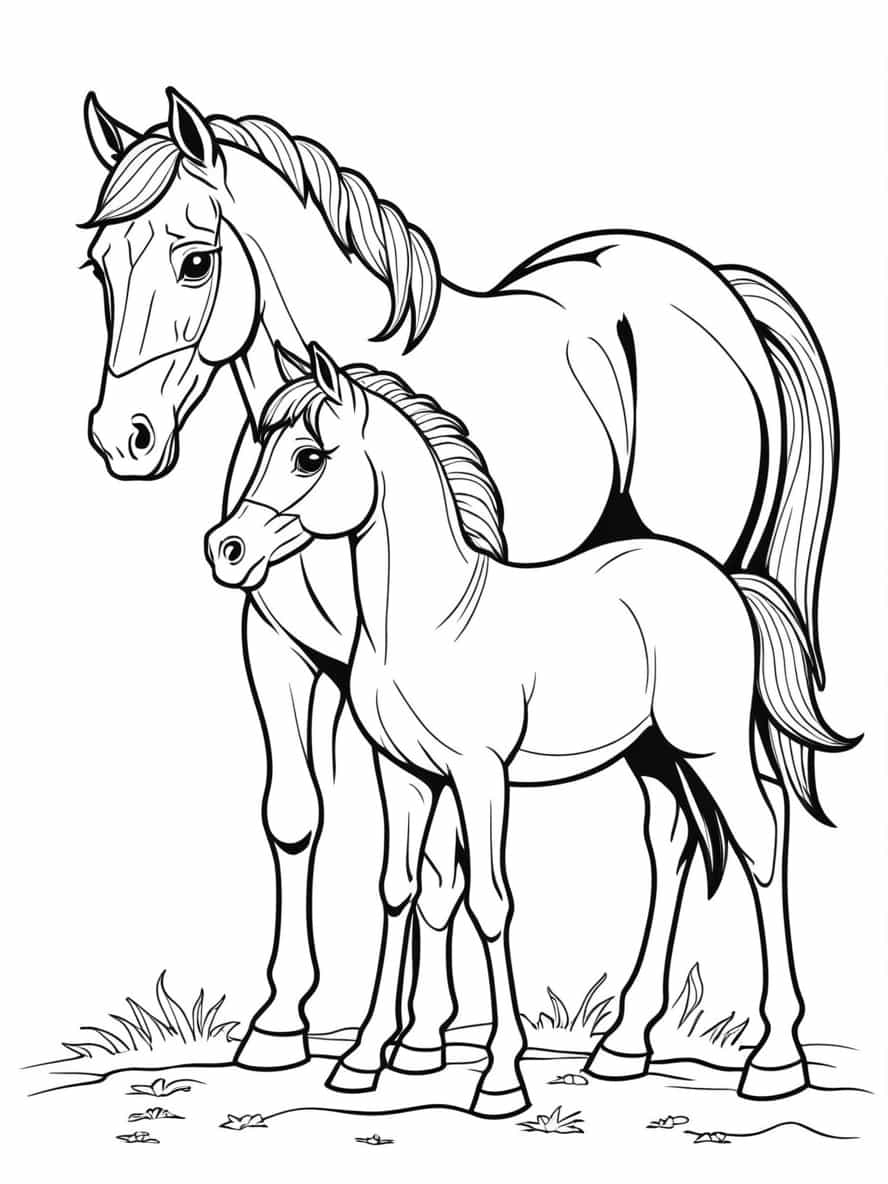 Mother Horse And Foal Coloring Coloring Pages