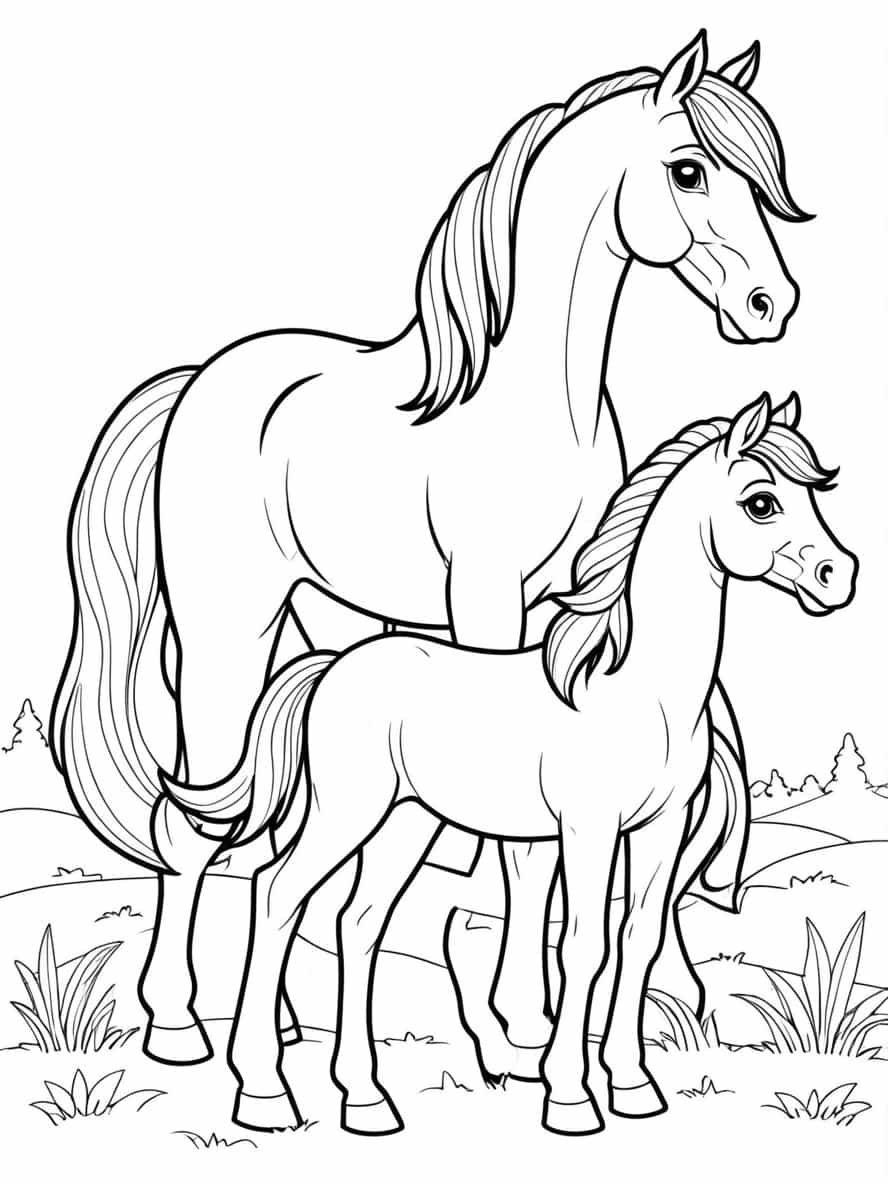 Mother Horse And Foal Coloring Page