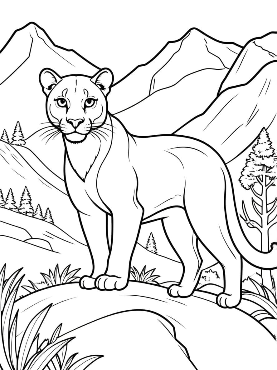 Mountain Lion Coloring Page For Kids