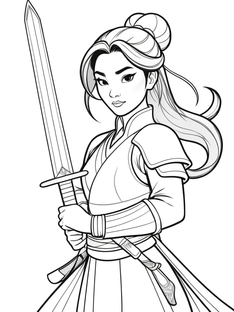 Mulan In Her Warrior Outfit Coloring Pages