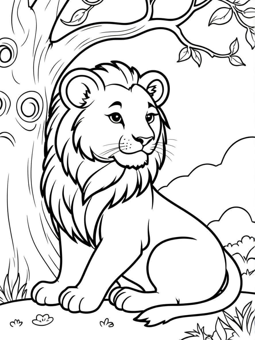 Mumma Lion Resting On Tree Coloring Pages For Kid