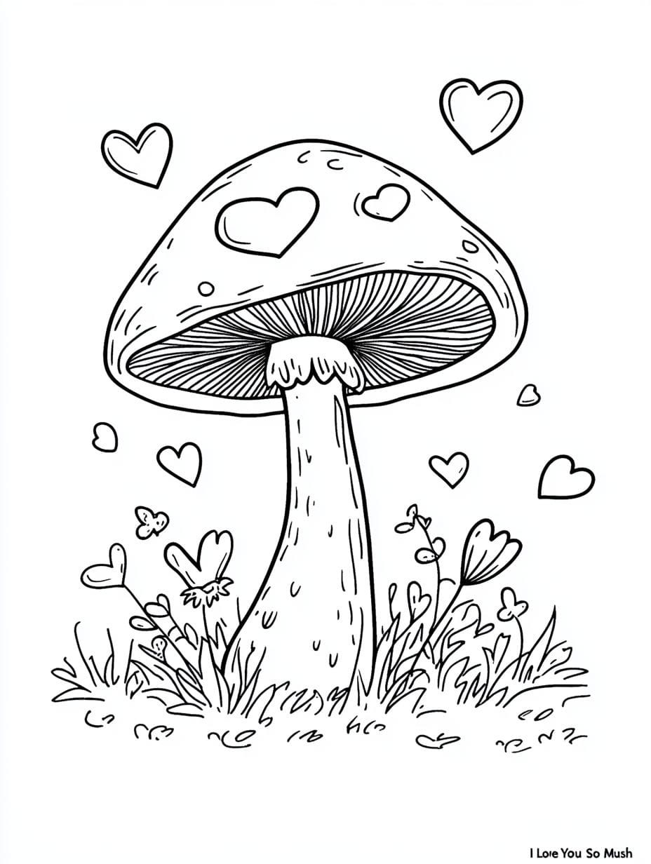 Mushroom With Hearts Coloring Pages