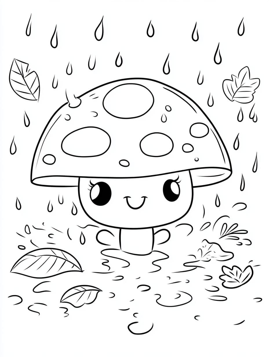 Mushrooms And Autumn Rain Coloring Pages