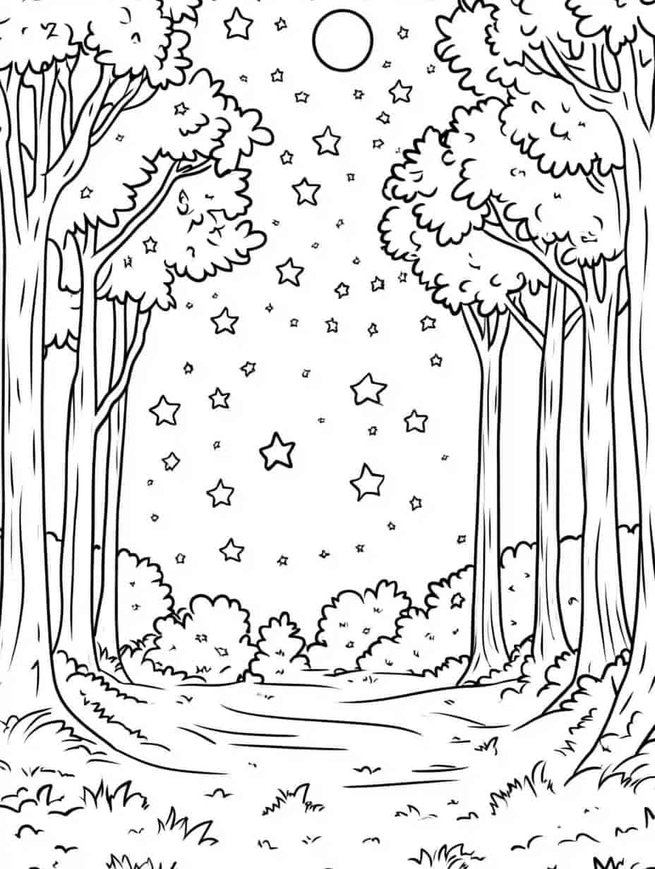 Nighttime Forest Coloring Pages