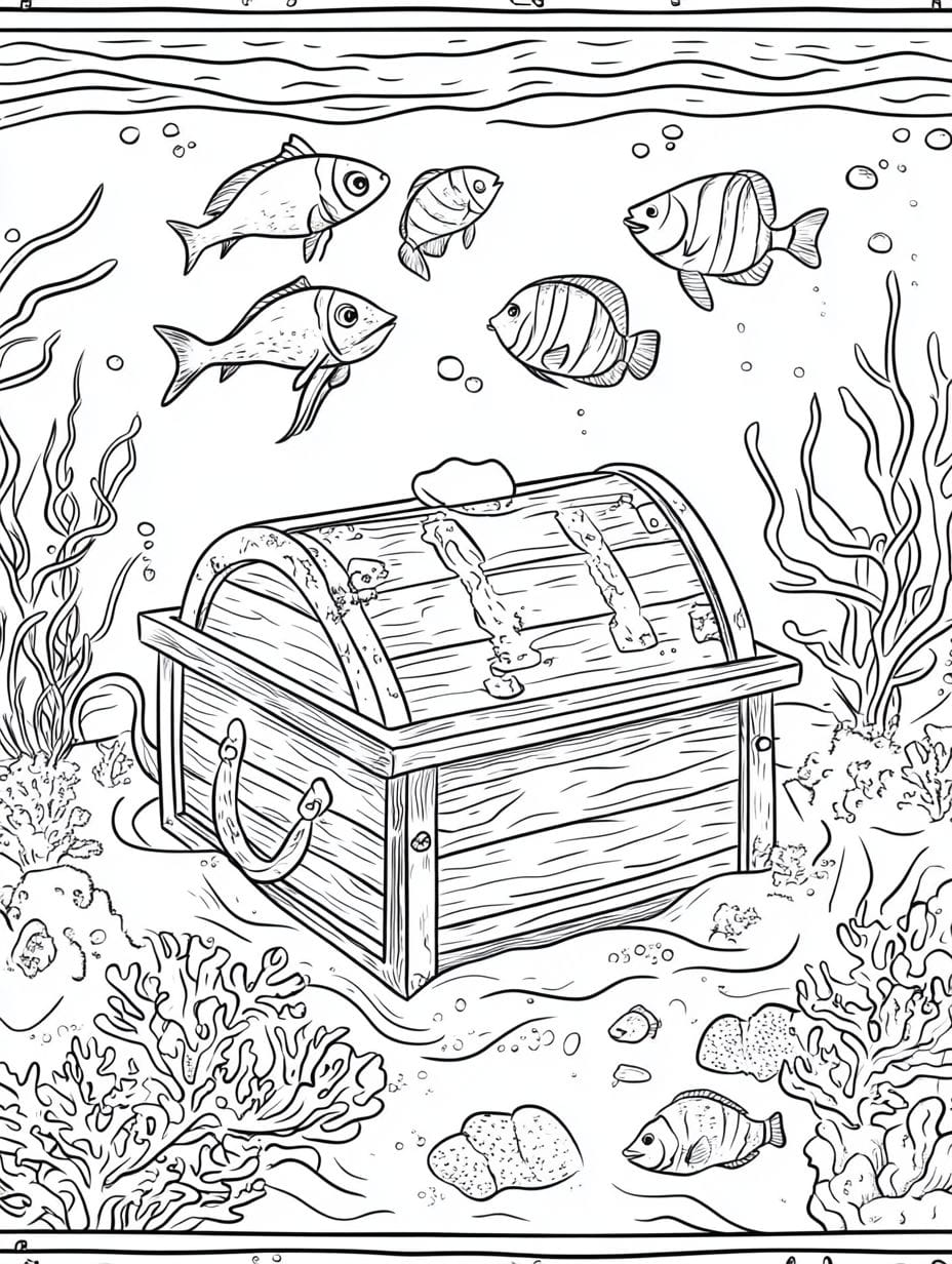 Ocean Treasure Chest Coloring Pages