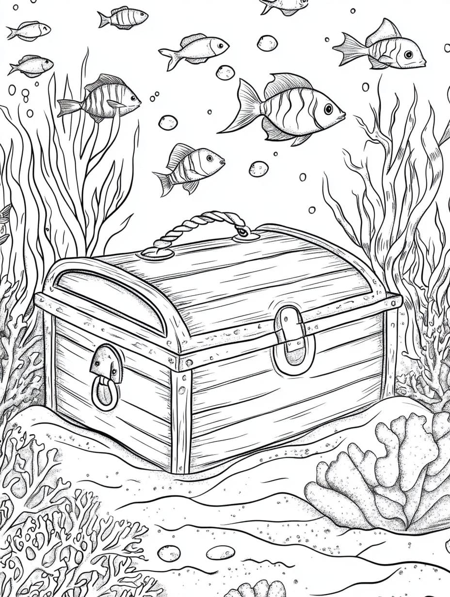 Ocean Treasure Chest Coloring Sheets