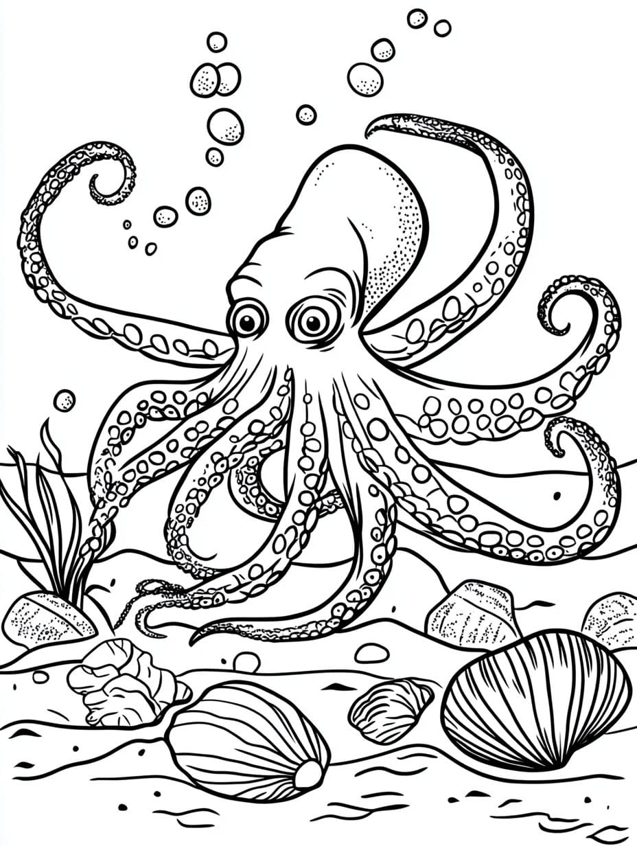 Octopus Exploring The Sea Coloring Pages