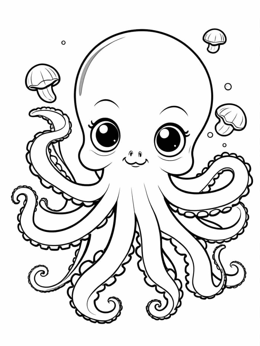 Octopus Holding Seashells With Its Tentacles Coloring Pages