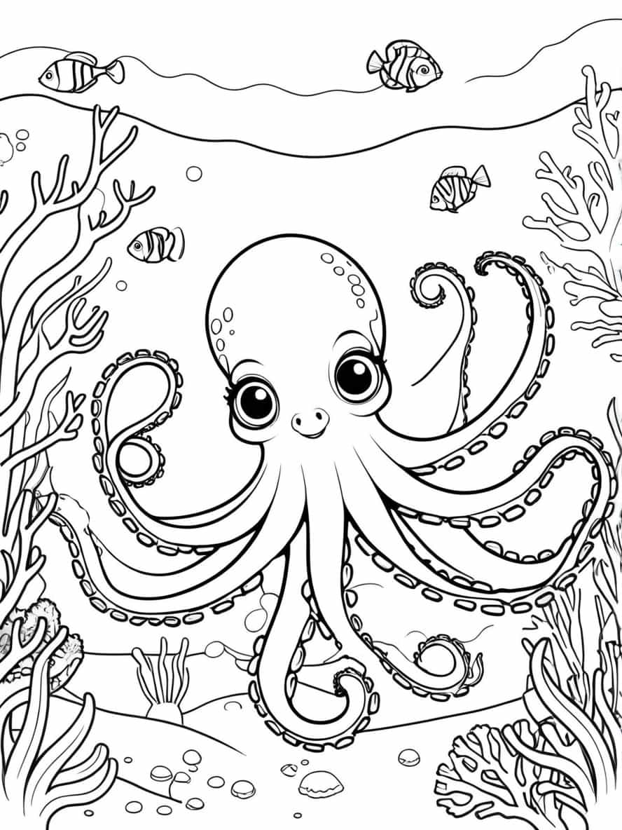 Octopus Swimming Coloring Pages