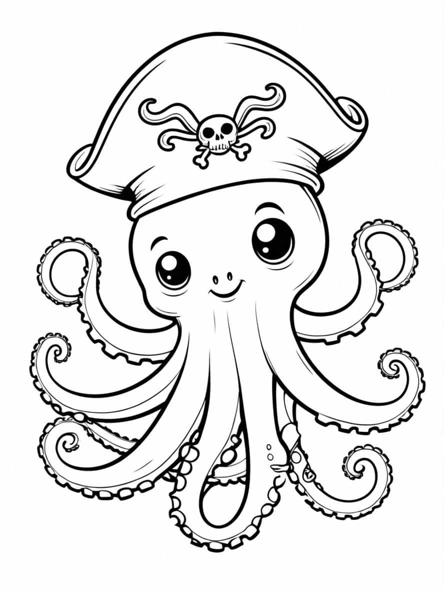 Octopus Wearing A Pirate Hat Coloring Pages