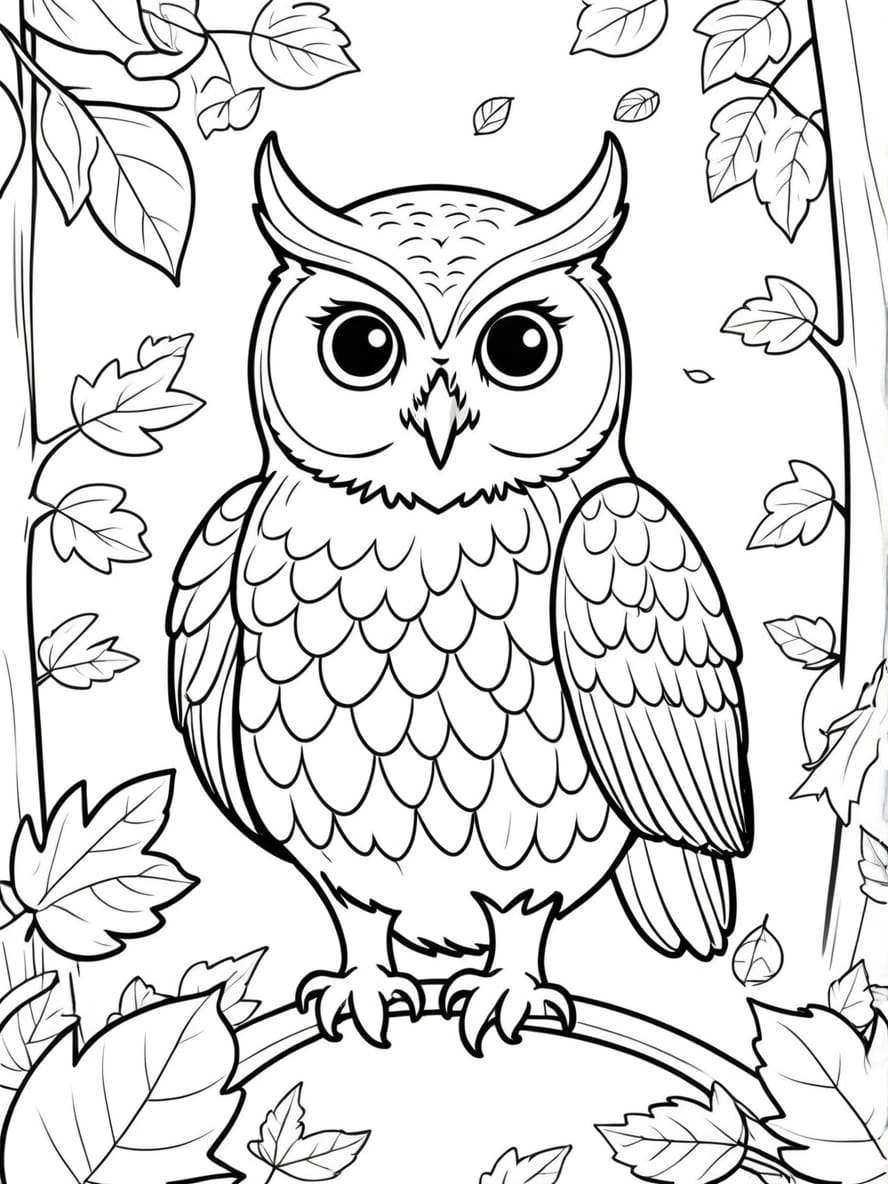 Owl In A Forest Coloring Pages