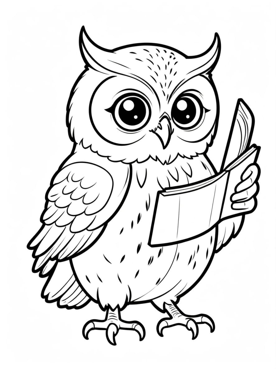 Owl Reading A Book Coloring Pages