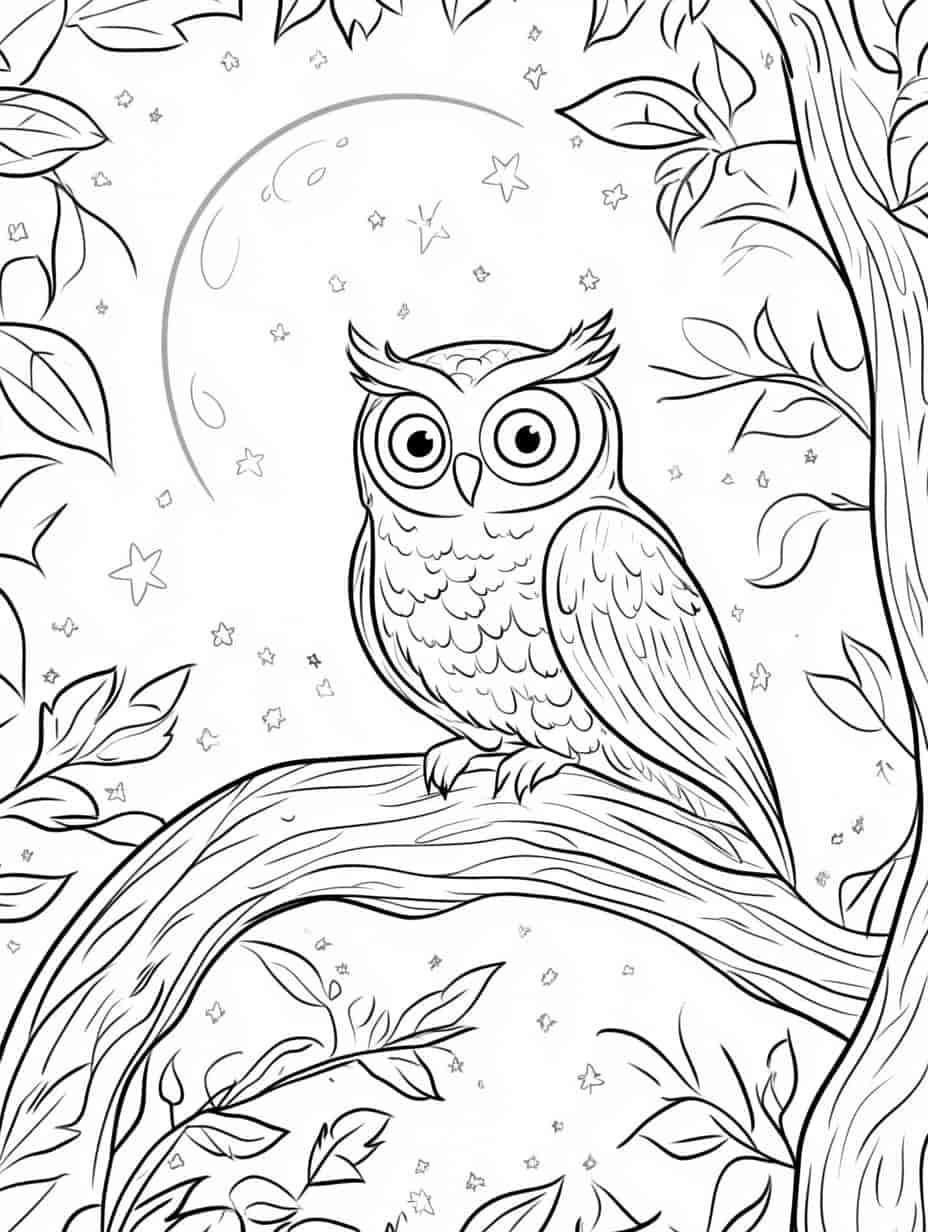 Owl Sitting On A Tree Branch Coloring Pages