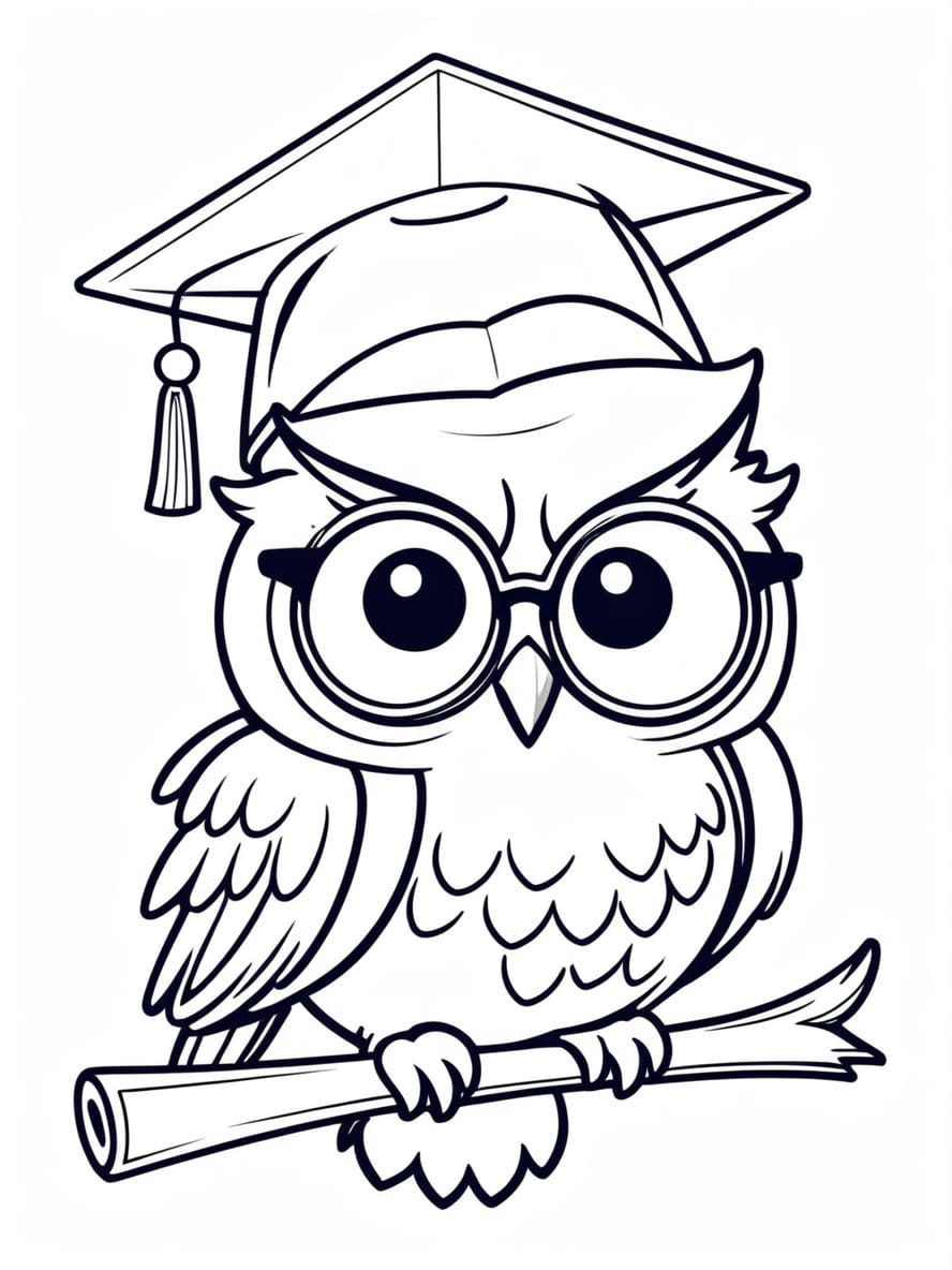 Owl Wearing A Graduation Cap And Glasses Coloring Pages