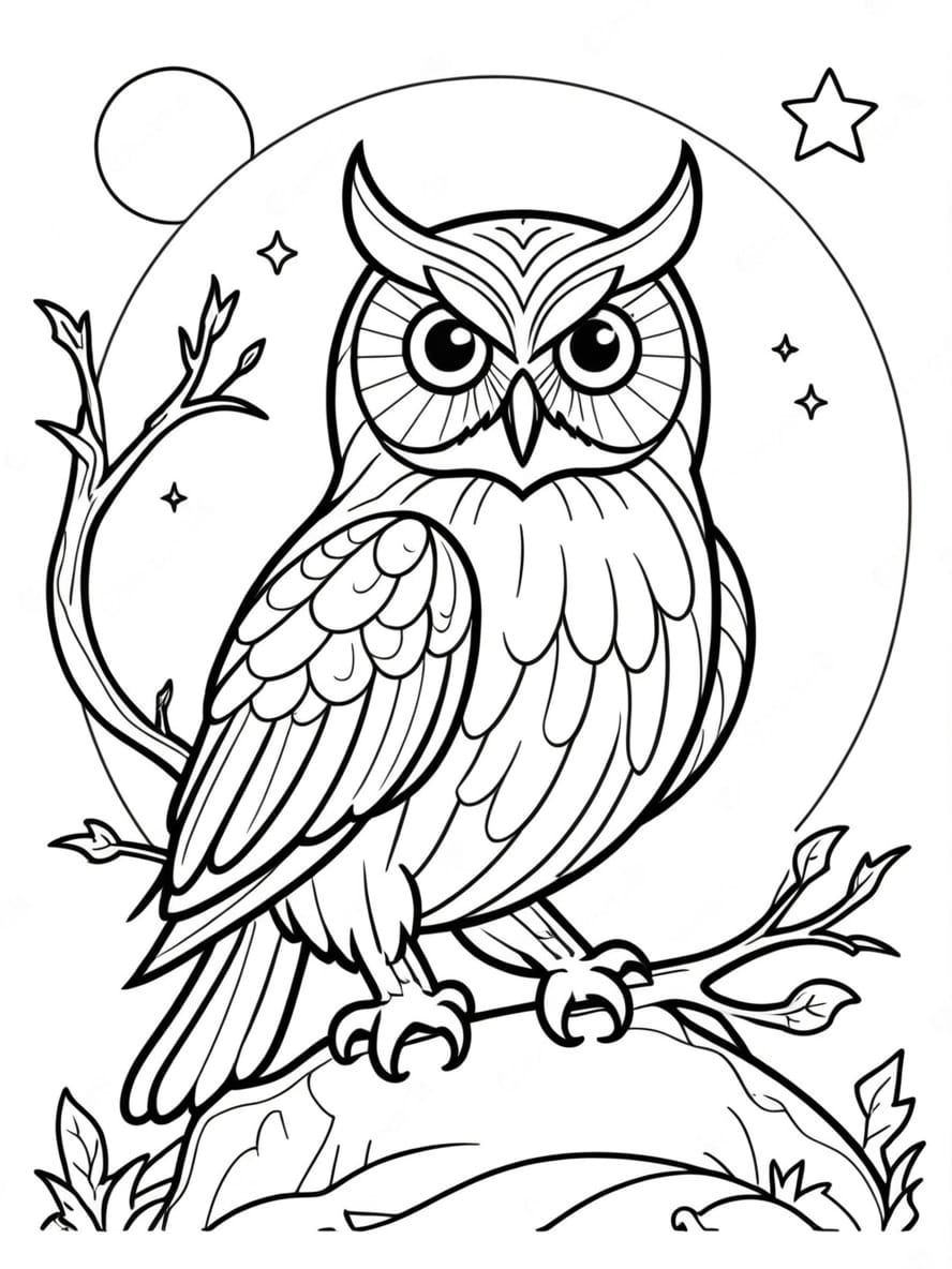 Owl With A Moon Coloring Pages