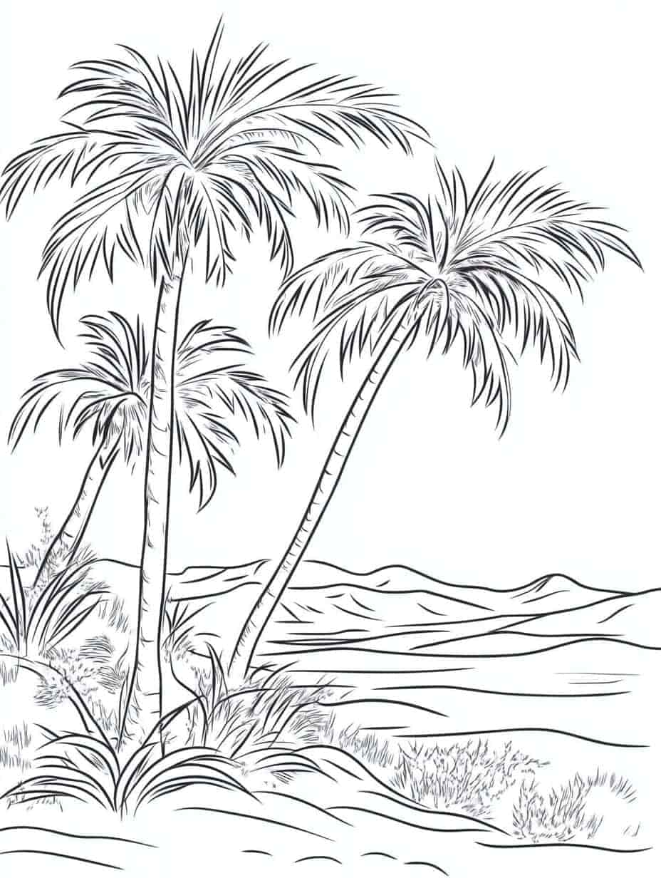 Palm Trees In The Desert Coloring Pages