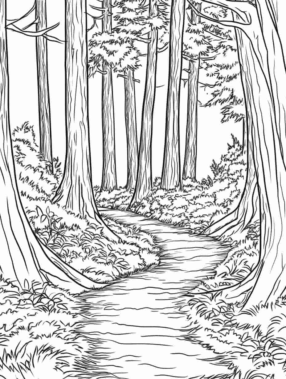 Path Through The Forest Coloring Pages