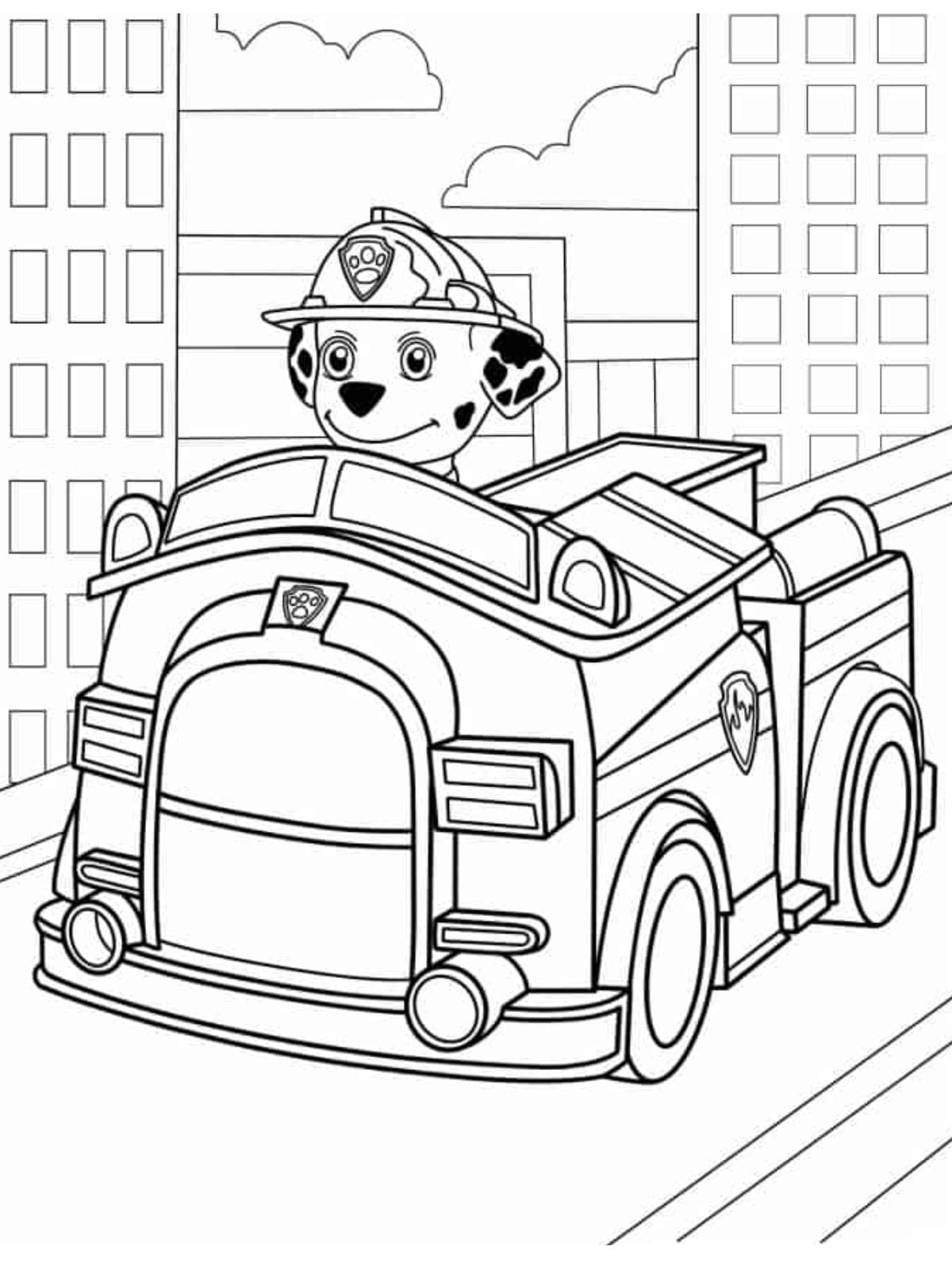 Paw Patrol Marshall Firetruck Coloring Page