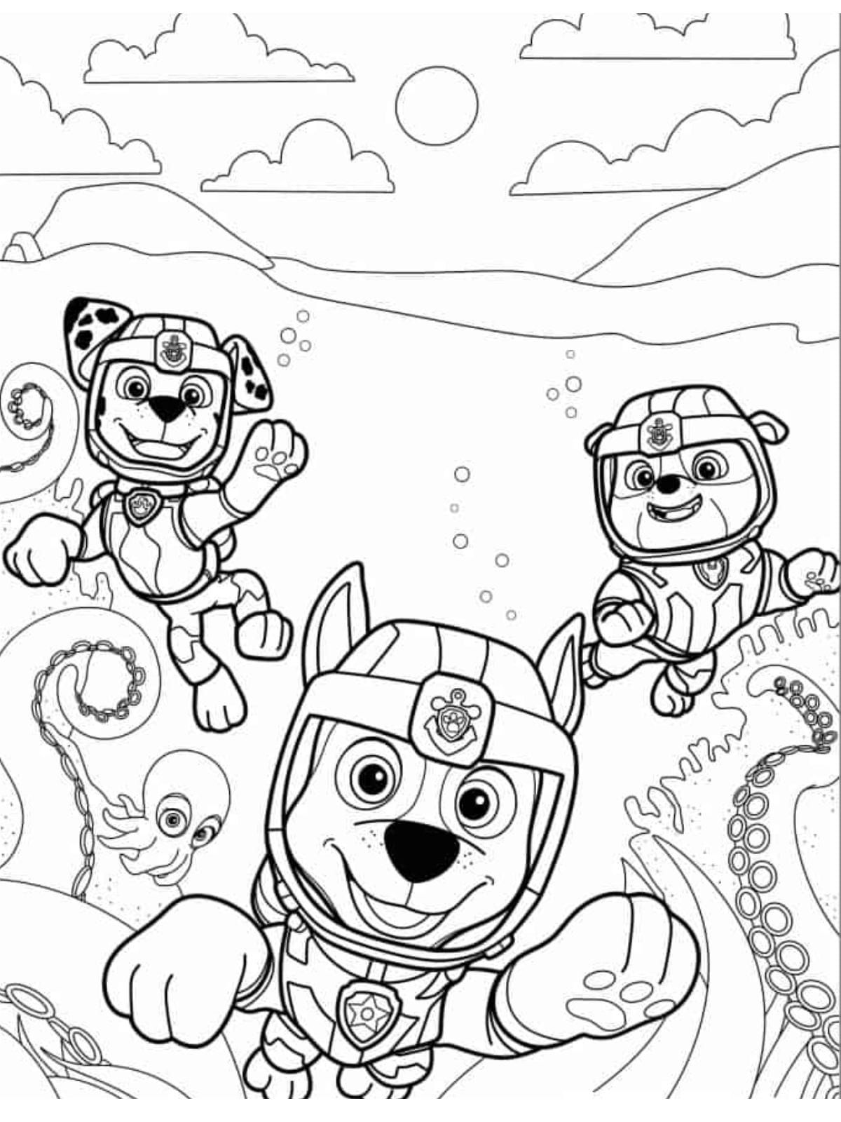 Paw Patrol Underwater Adventure Coloring Sheet