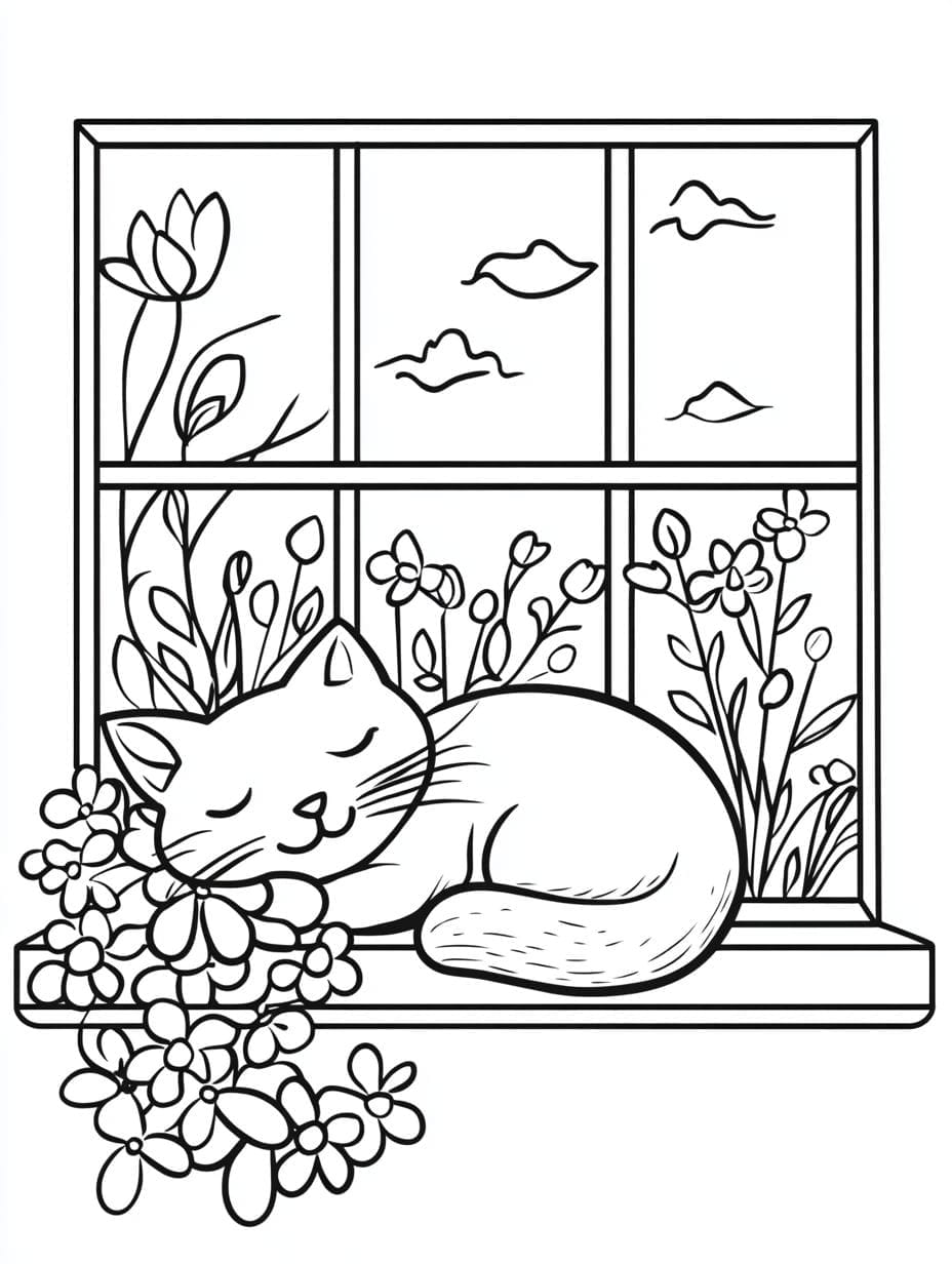 Peaceful Sleeping Cat Coloring Pages