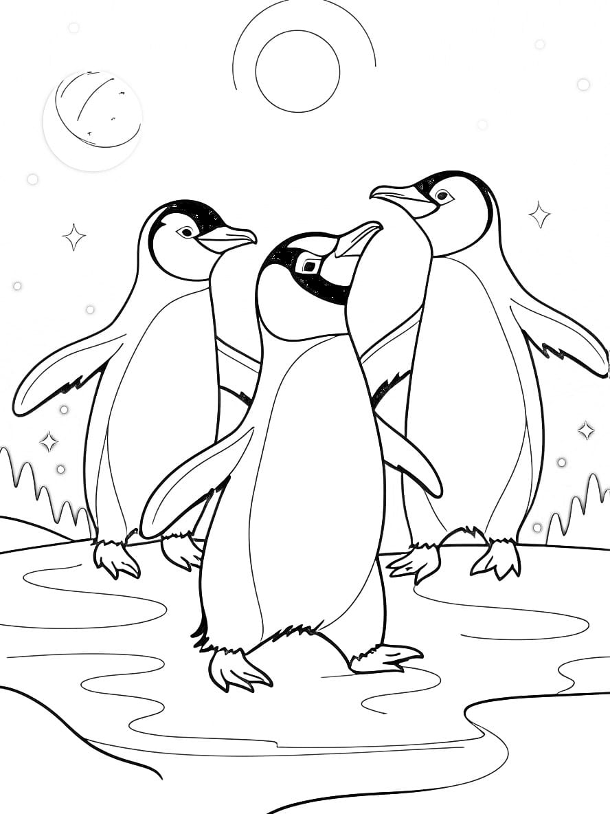 Penguin Dancing With Moonlight Coloring Pages