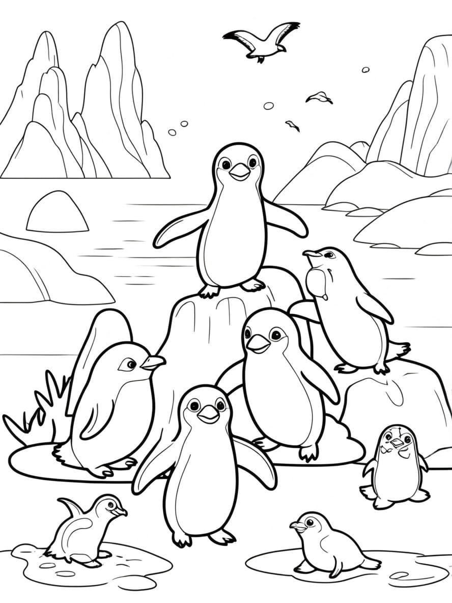 Penguin Family Swimming Coloring Pages