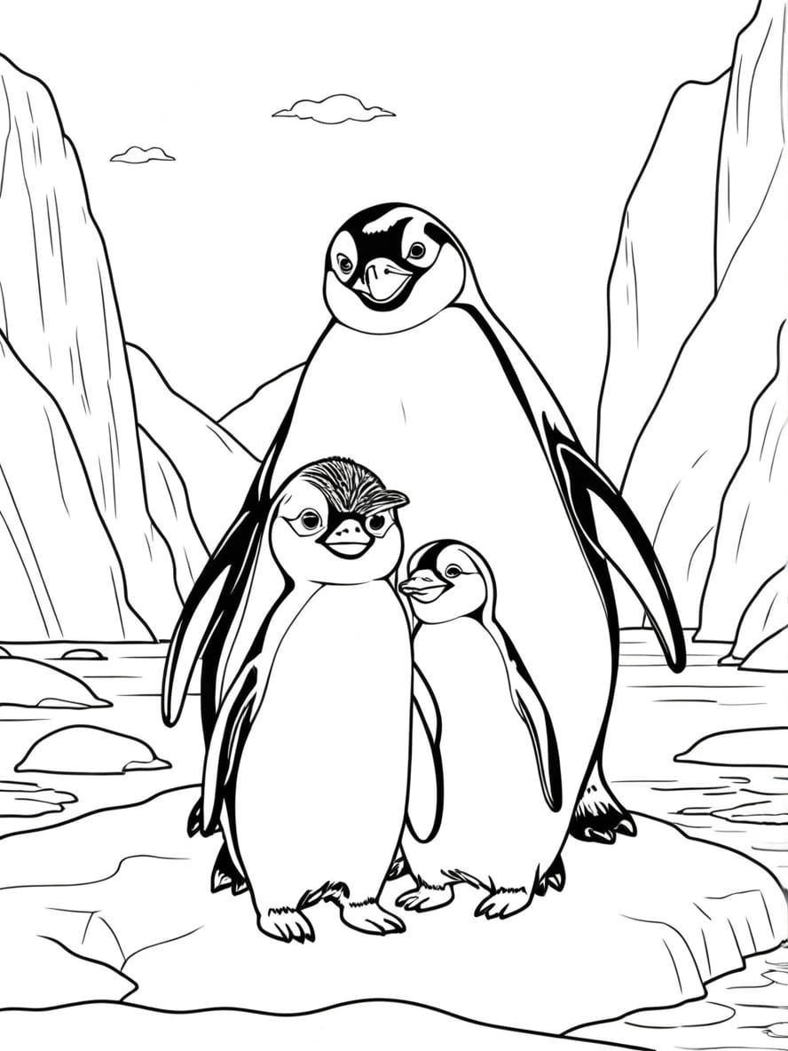 Penguin Family With Icebergs Coloring Pages