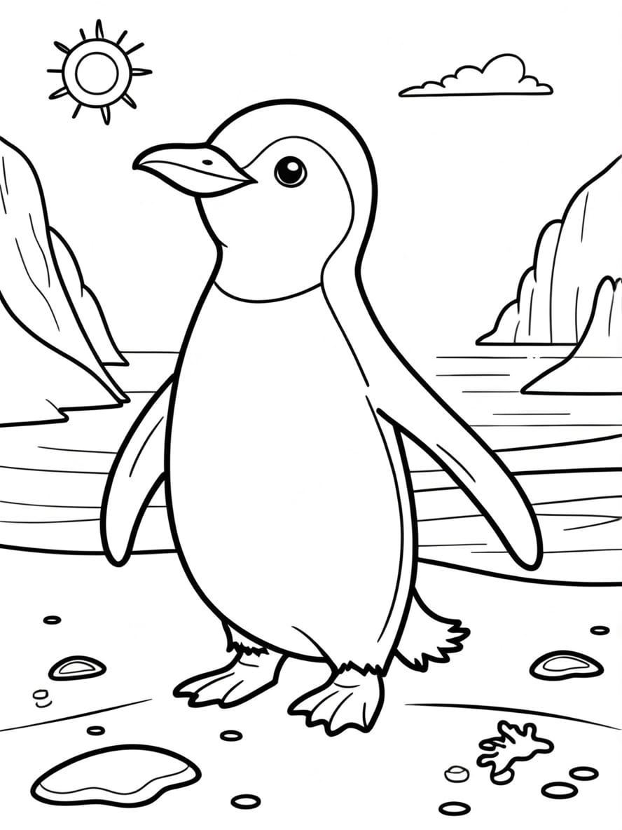 Penguin On The Sunny Beach Coloring Pages