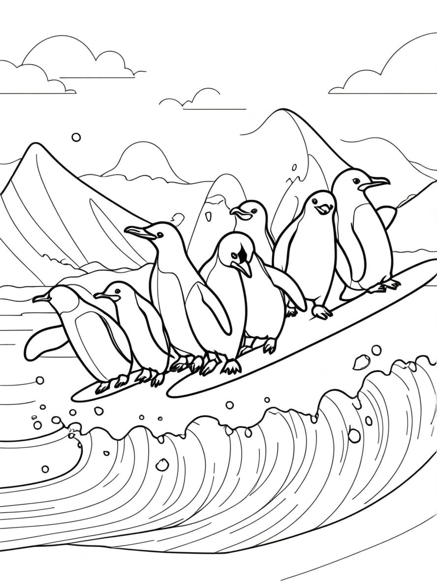 Penguin Sliding Coloring Pages