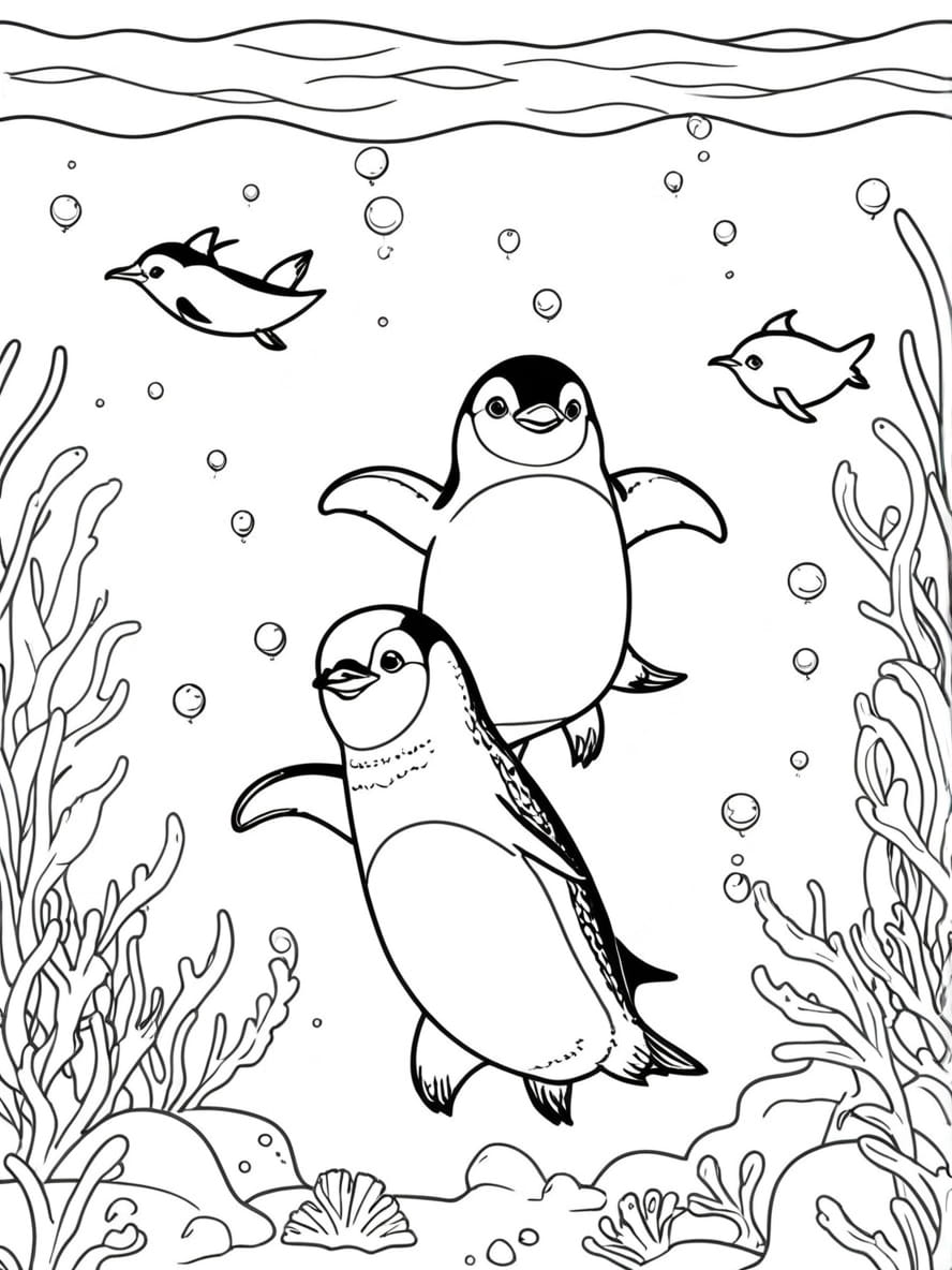 Penguin Swimming Coloring Pages