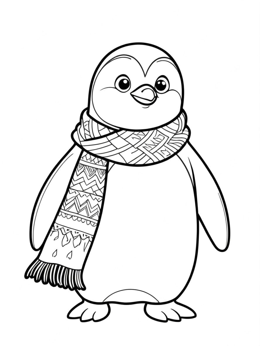 Penguin Wearing Scarf Coloring Pages