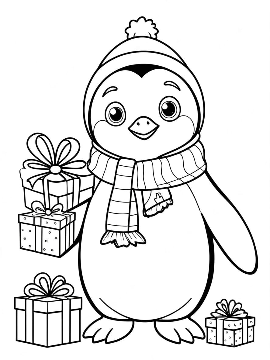 Penguin With A Present Coloring Pages