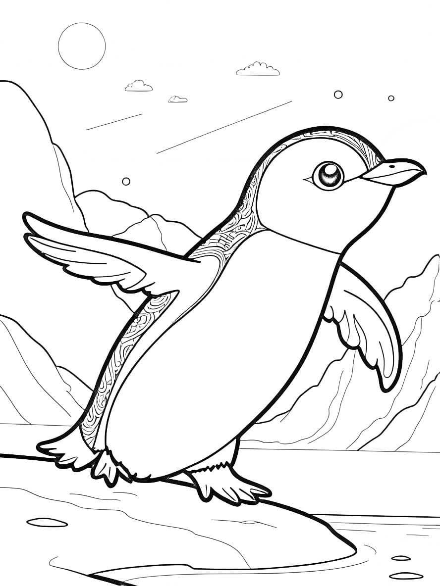 Penguin With Ice Floes Coloring Pages