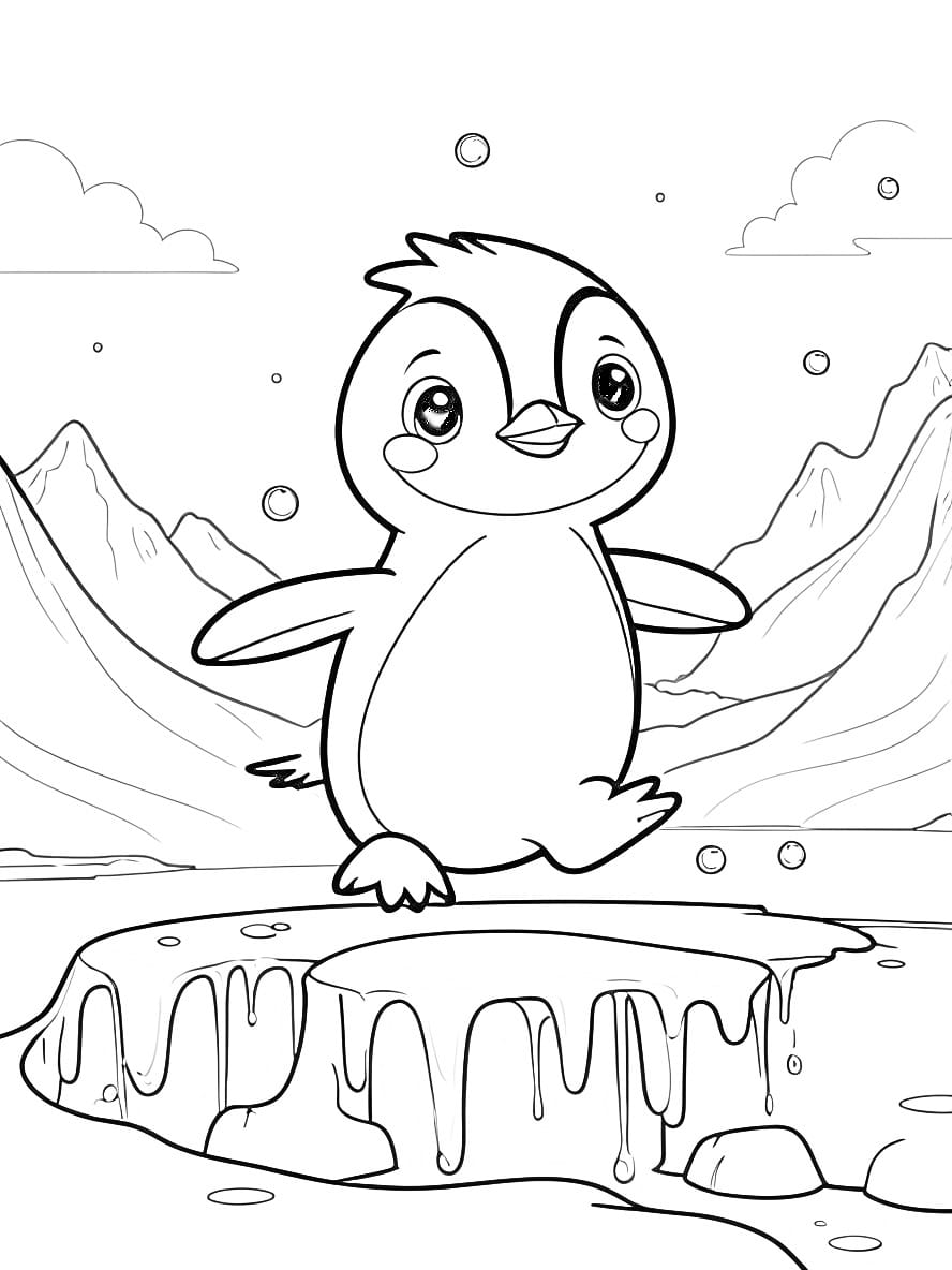 Penguin With Icebergs Coloring Pages