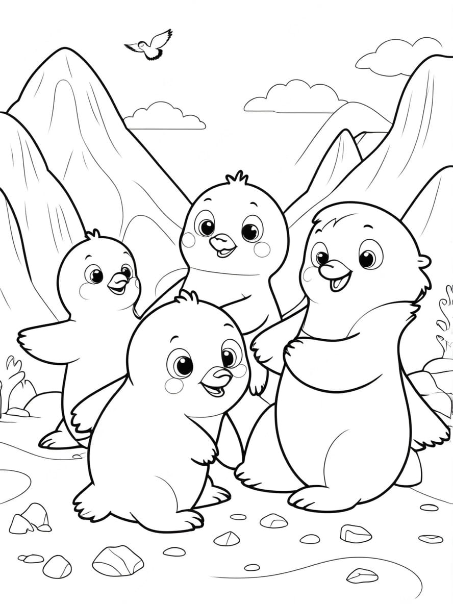 Penguin With Polar Bear Coloring Pages