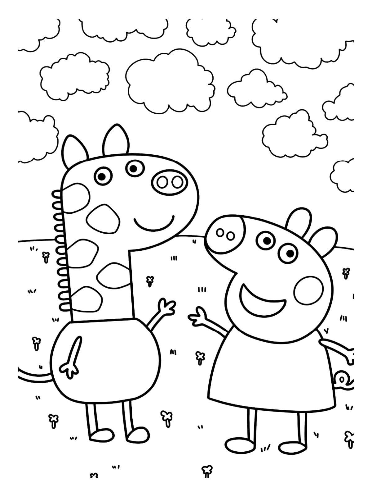 Peppa Pig And Giraffe Friend Coloring Pages