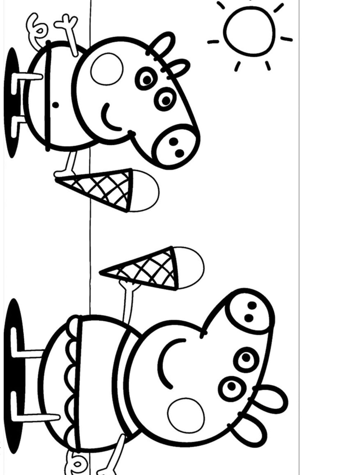 Peppa Pig Eat Ice Cream Coloring Pages