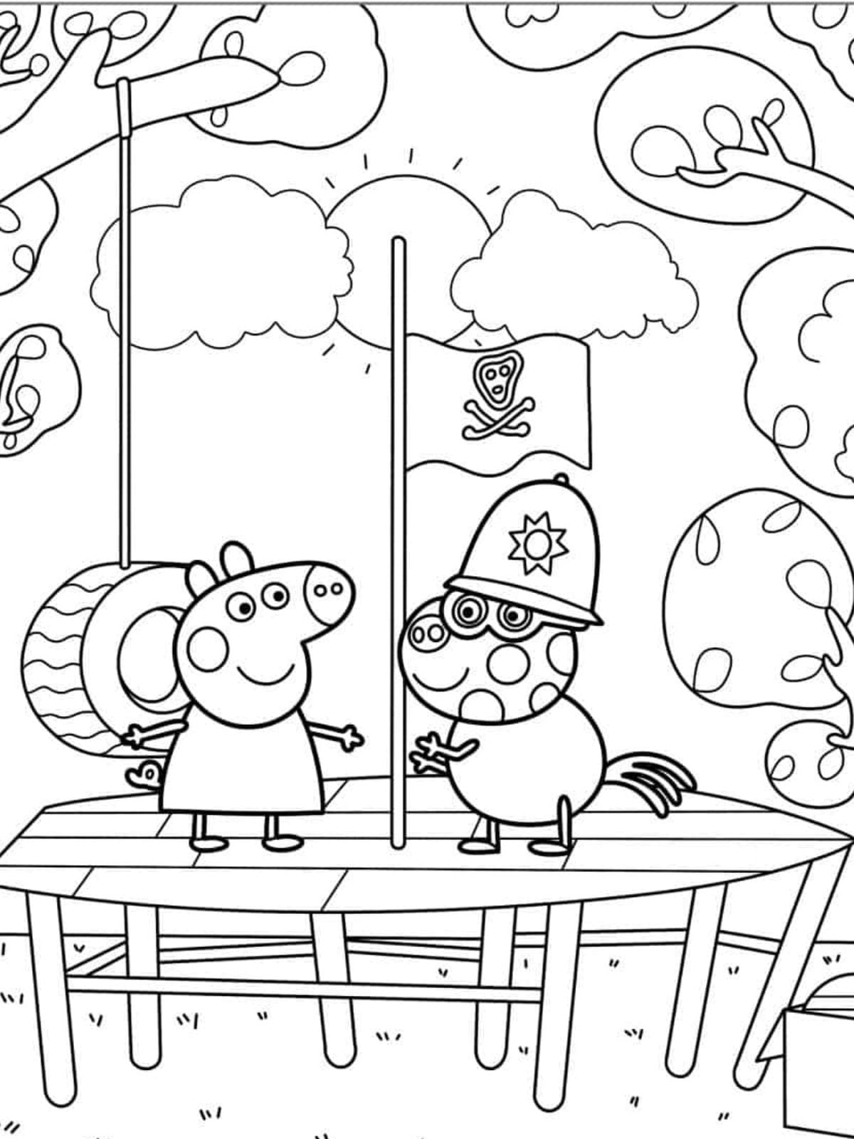 Peppa Pig Playing Pirates With Friend Coloring Page