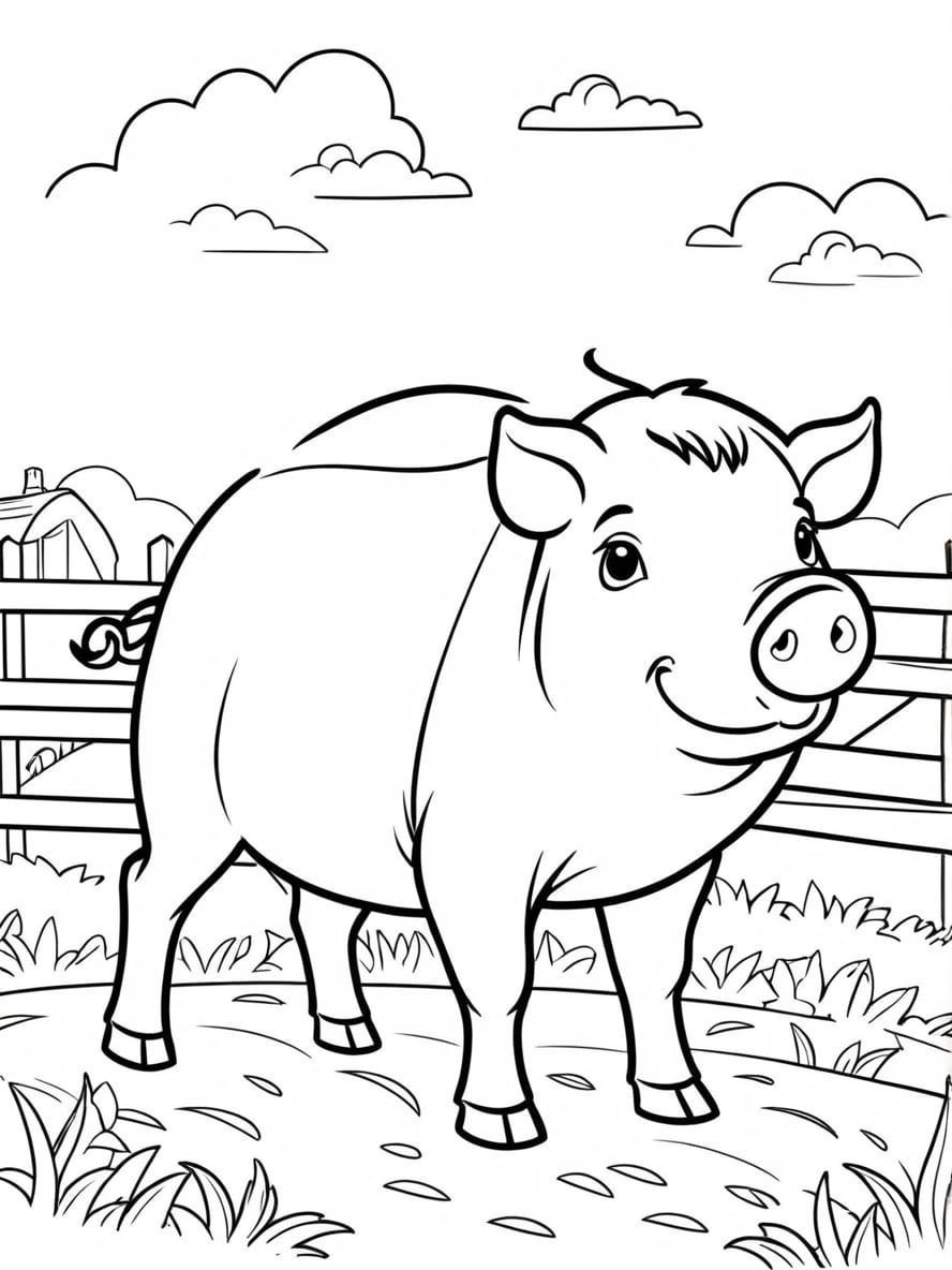 Pied Pig On Farm Coloring Page